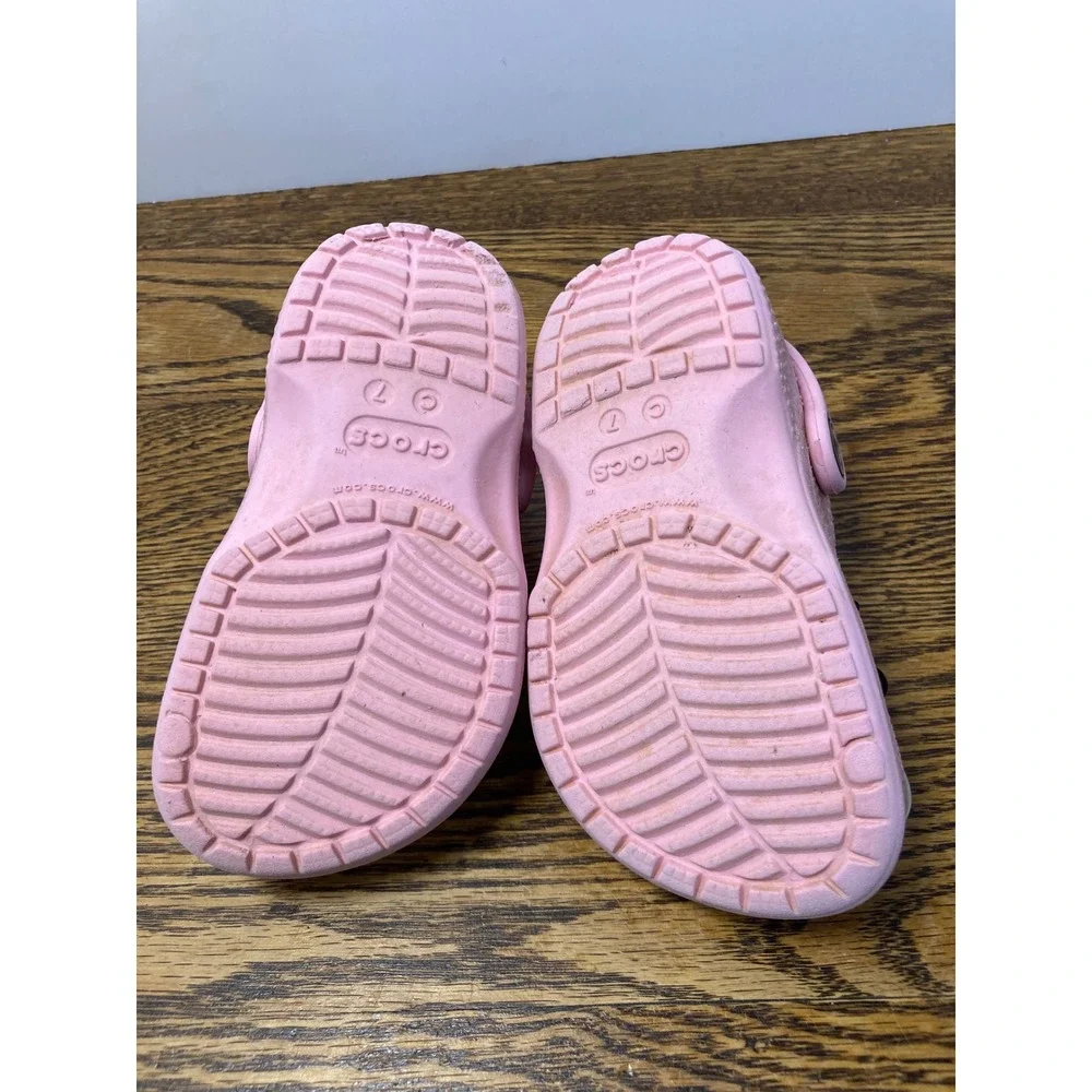 Crocs Toddler Classic Clog Pink Glitter Charms Panda Unicorn Size C7 206992-6SW